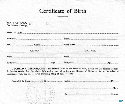 Download United State District Court of Iowa birth certificate Photoshop template